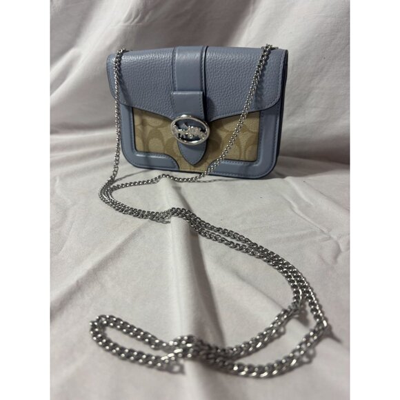 NWOT Coach Georgie Crossbody In Signature Canvas Light Khaki/marble Blue - Picture 1 of 5